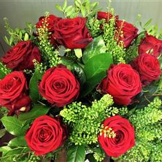 12 Red Roses Aqua Hand Tied