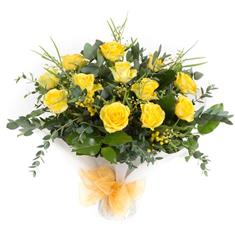 12 Yellow Rose Aqua Handtied 