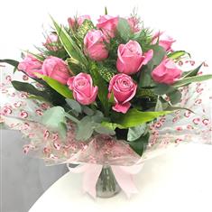 12 Pink Roses Handtied in a Vase
