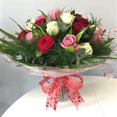 12 Mixed Rose Handtied in a Vase