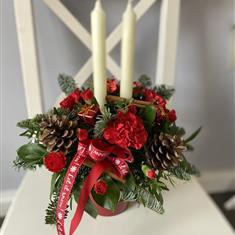 Red Christmas Arrangement with Candles