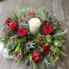 Festive Hurricane Arrangement with Candle